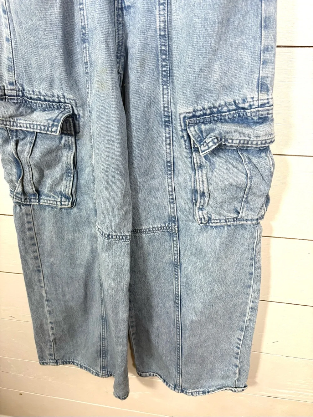 Old Navy Girls 14 High Rise Baggy Cargo Jeans Light Wash Wide Leg Y2K